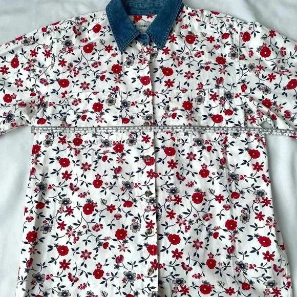 Cabin Creek Floral 100% Cotton Button Down Blouse, Women Size Large 12/14 - Picture 7 of 10